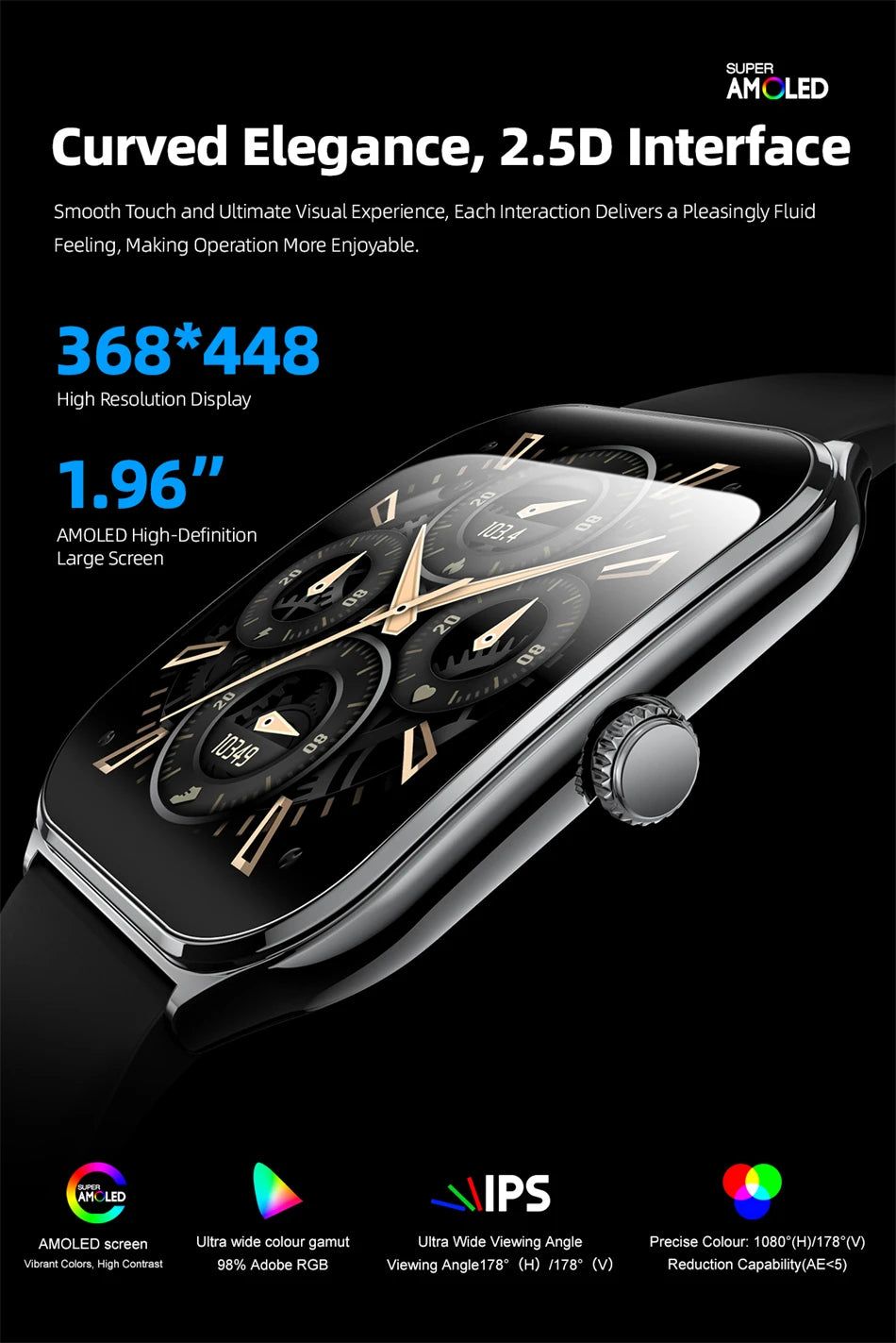 Ultra Thin Smart Watch for Men with AMOLED Screen - Smarsty