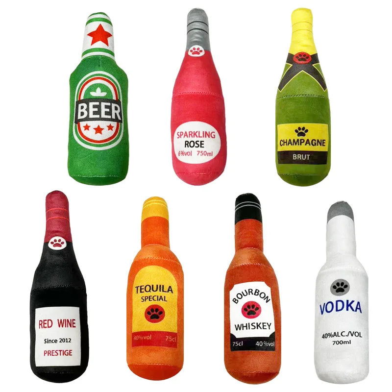 Funny Plush Dog Beer Bottle Squeaky Chew Toy - Smarsty