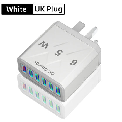 65W 6 Port USB Charger Fast USB QC3.0 Travel Adapter - Smarsty