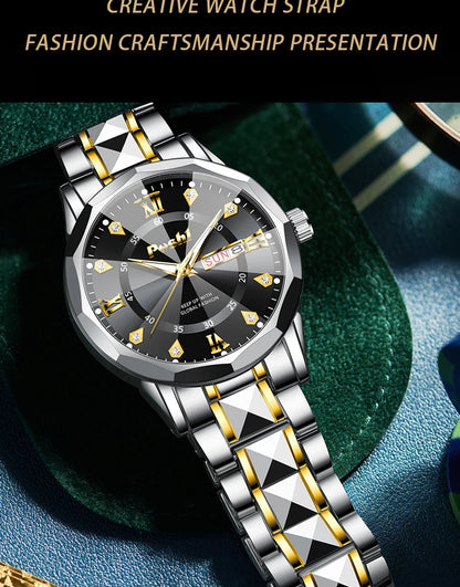 Poshi Men's Waterproof Luminous Quartz Watch with Dual Calendar - Smarsty