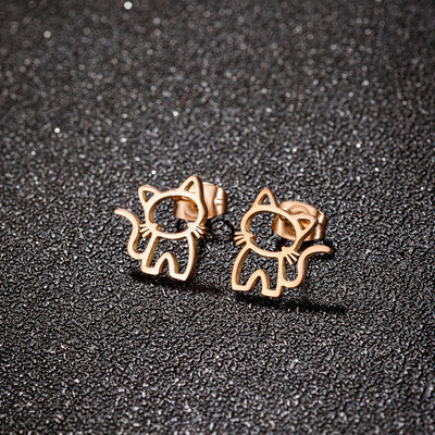 Stainless Steel Cat Stud Earrings Cute Hypoallergenic Gift - Smarsty