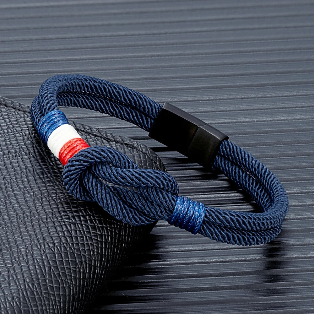 Black Stainless Steel Rope Bracelet Handmade Double Layer - Smarsty