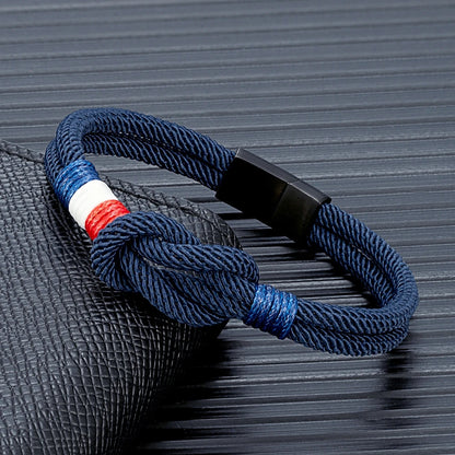 Black Stainless Steel Rope Bracelet Handmade Double Layer - Smarsty