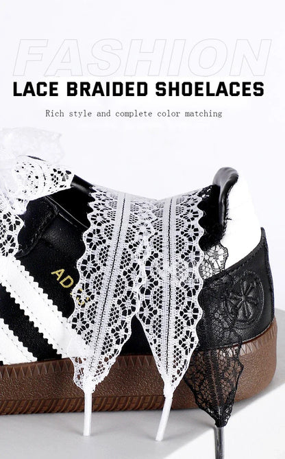 Lace Braided Shoelaces  2.9CM Width Fancy Flat Shoelace Black White Silk Shoe Laces for Ballet Sneakers German Training Shoes