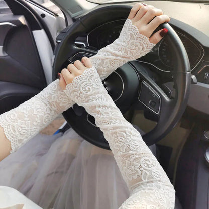 Women Lace Sunscreen Arm Sleeves UV Protection Gloves - Smarsty