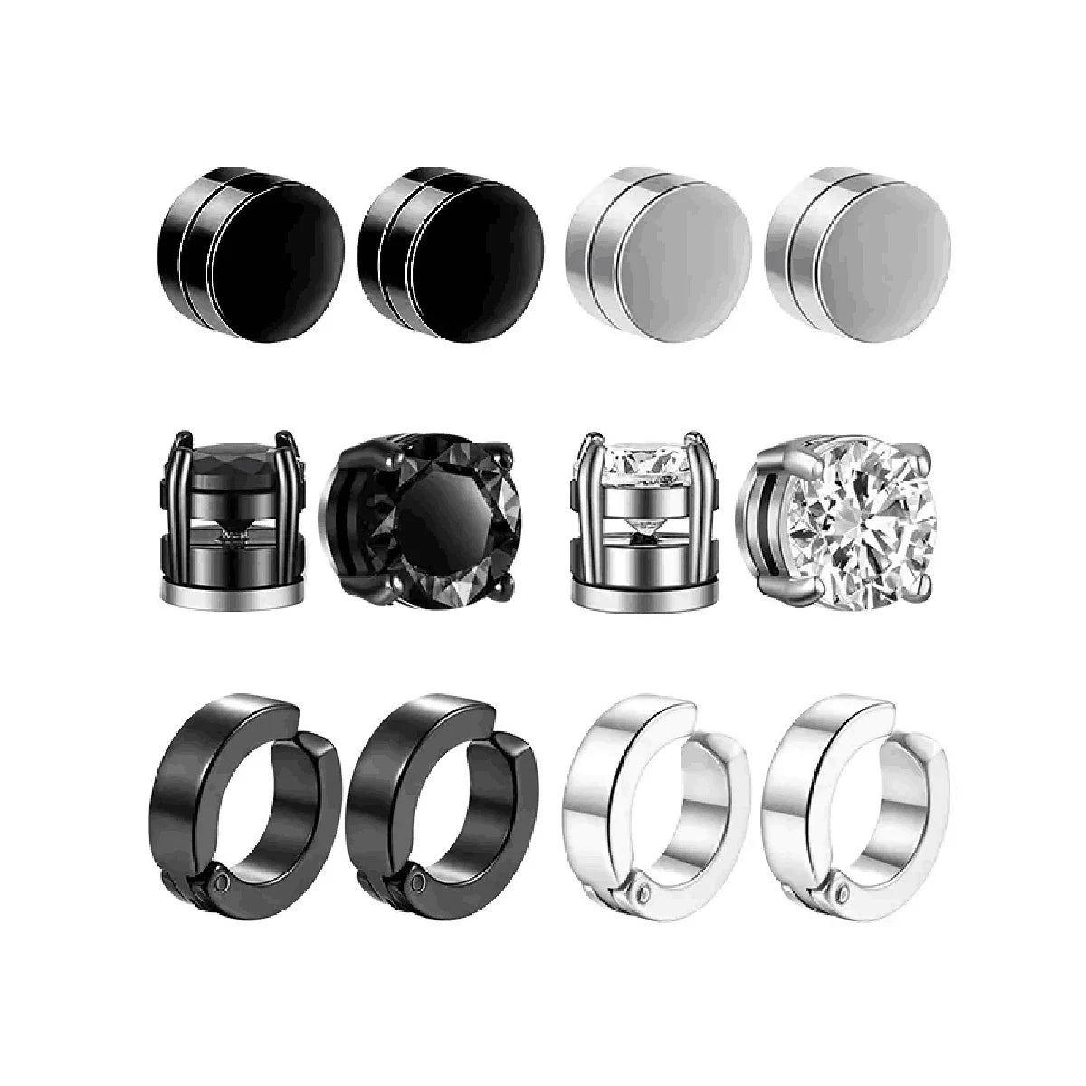 Mens Magnetic Stainless Steel Clip Earrings Set No Piercing - Smarsty