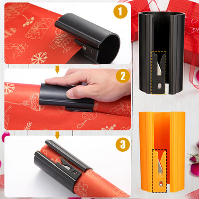 HORN Sliding Wrapping Paper Cutter - Easy-Glide Gift Wrap Trimmer for Christmas & Birthdays, Durable ABS，, Orange/Black - Smarsty