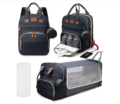 3 In 1 Diaper Bag Backpack Foldable Baby Bed Waterproof Travel Bag with USB Charge Diaper Bag Backpack with Changing Bed 3 types by Smarsty