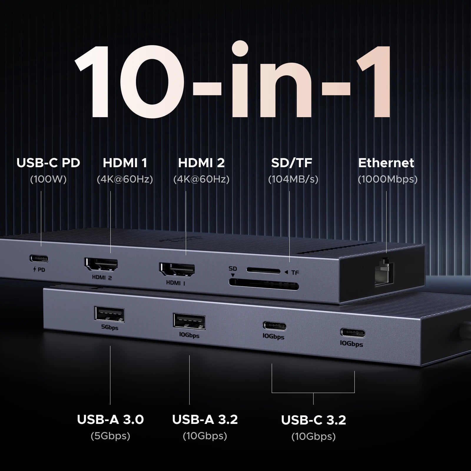 USB C Hub 10 In 1 With 4K60Hz HDMIPort PowerDelivery