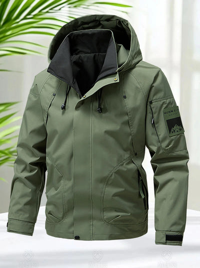 Waterproof Jacket Men Outdoor Softshell Zip Up Hooded Jacket Windbreaker Hiking Camping Coats Lightweight Spring Autumn Coats by Smarsty