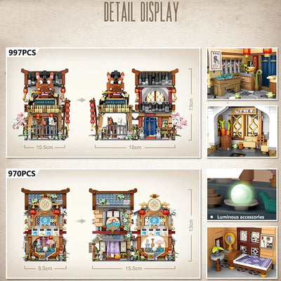Street View Series Building blocks Izakaya Shaved Ice Shop Takoyaki Shop Coffee shop Panda Tea House model children's gift by Smarsty