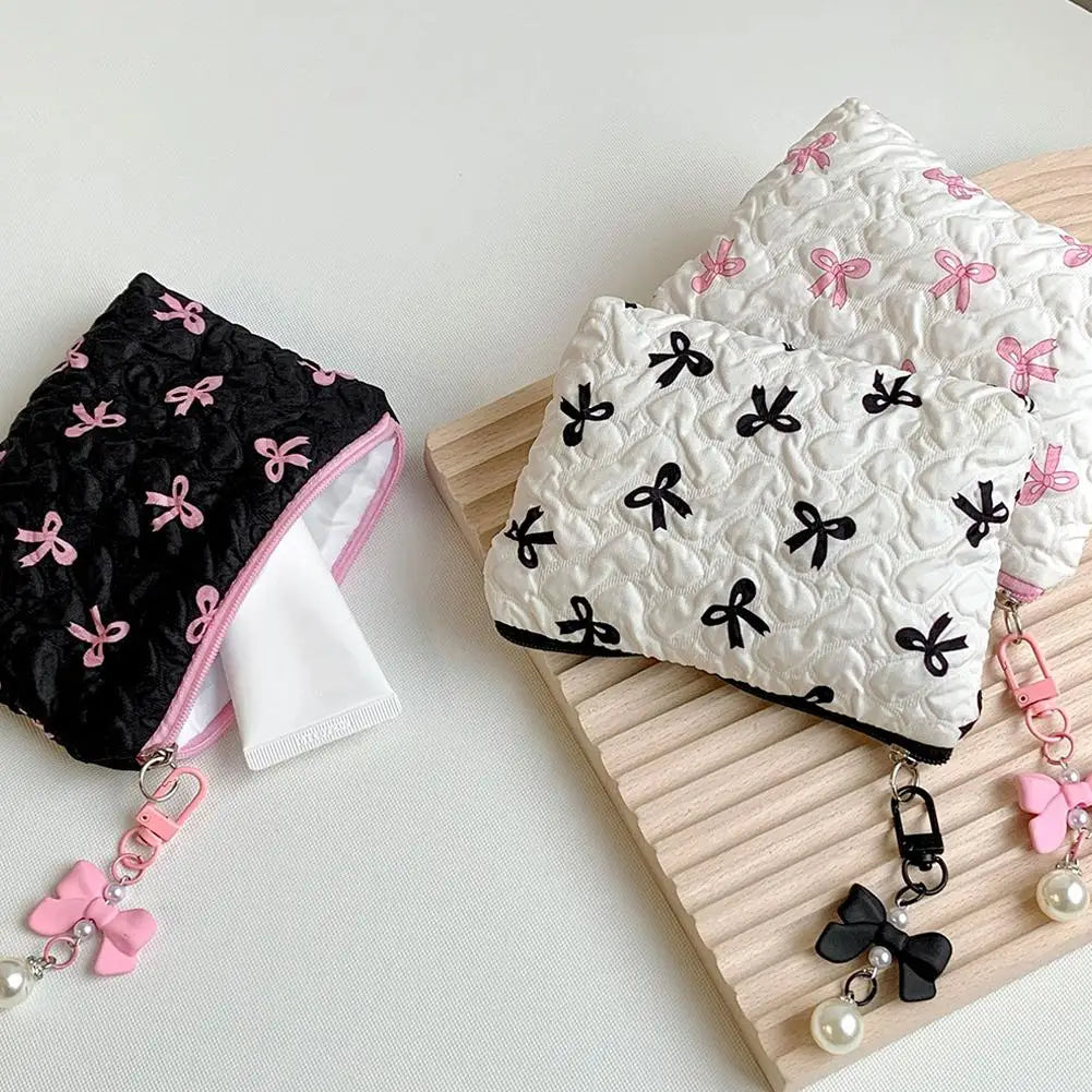 Bow Canvas Makeup Bag Large Capacity Travel Organizer - Smarsty