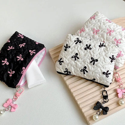 Bow Canvas Makeup Bag Large Capacity Travel Organizer - Smarsty