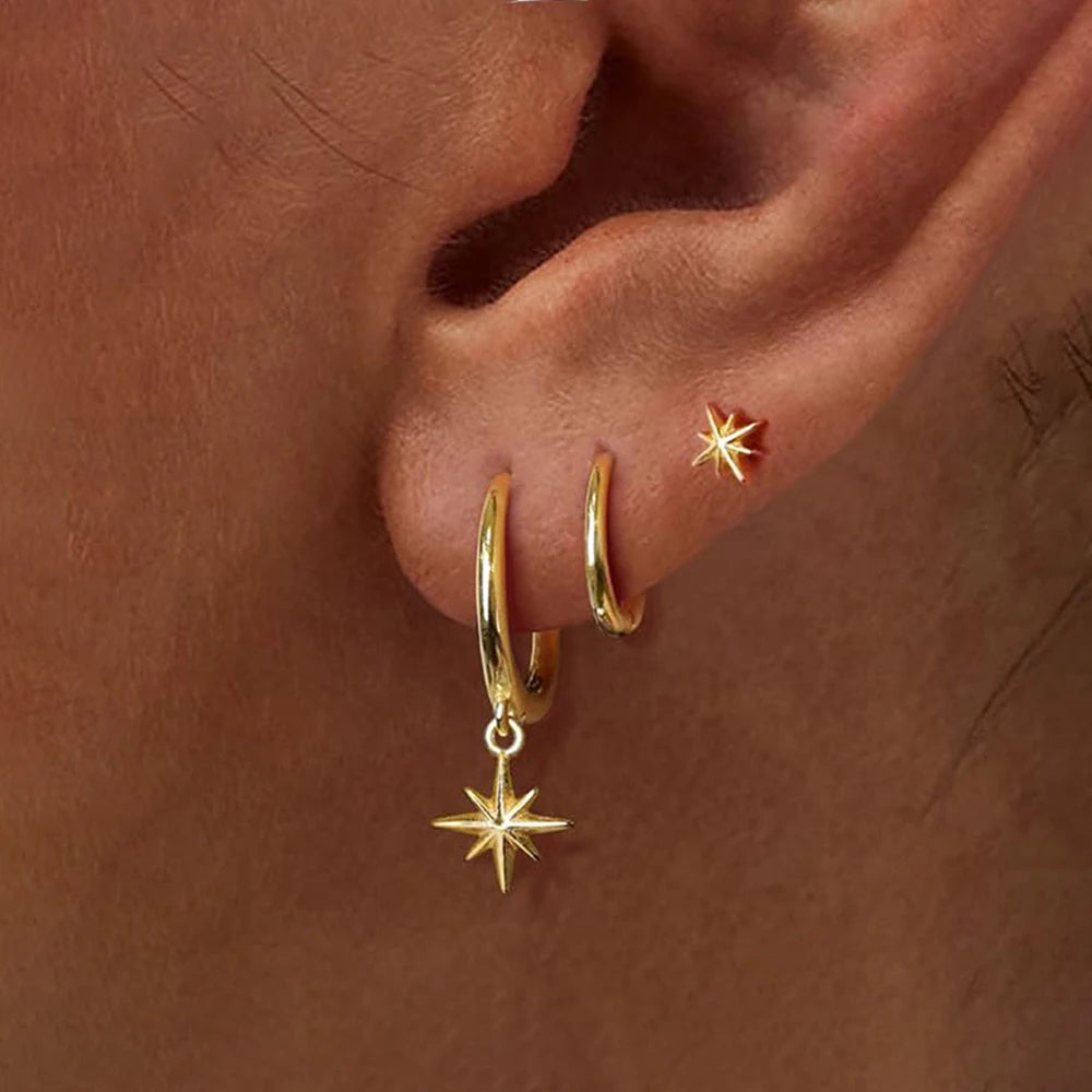3 Piece Stainless Steel Star Drop Earrings Set for Women - Smarsty