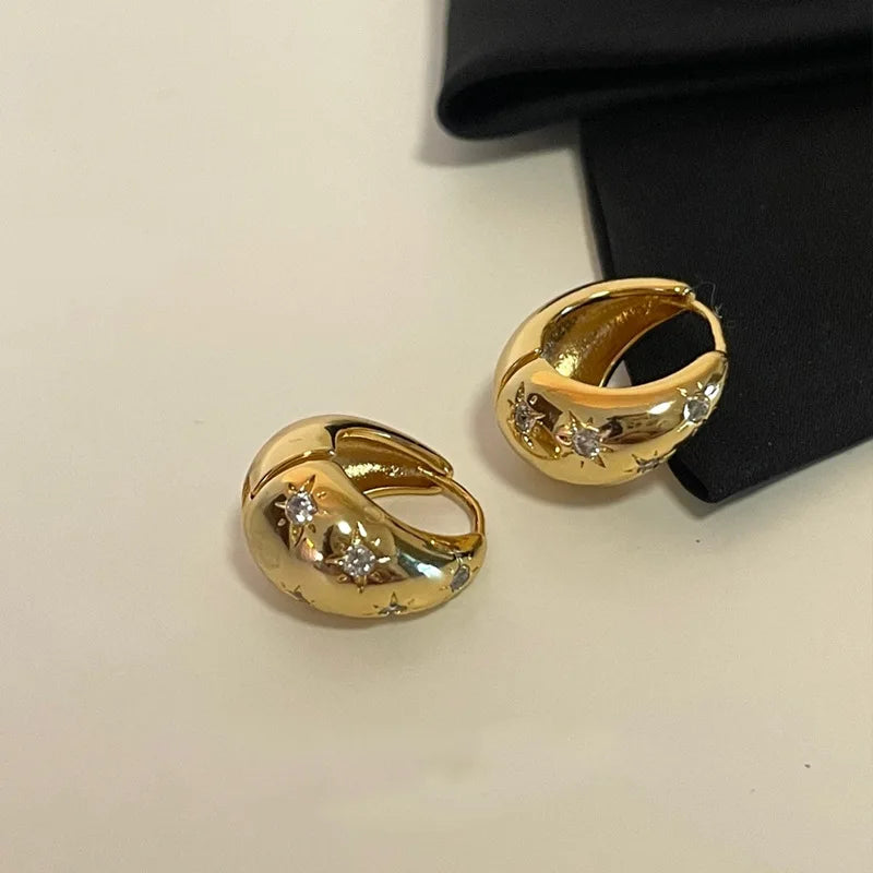Elegant Stainless Steel Star Hoop Earrings with Rhinestones - Smarsty