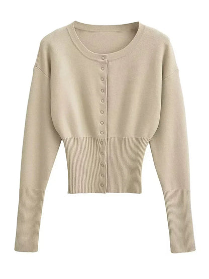 Tossy Autumn Fashion Knitwear Cardigan Top Women's Ribbed Patchwork Slim Casual Cropped Inner Top Women's Knit Cardigan Outwear - Smarsty