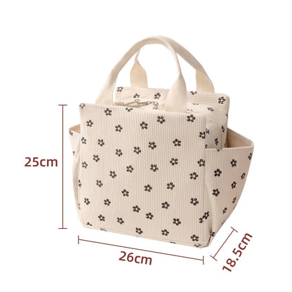 Corduroy Lunch Bag With Thermal Insulation Cooler Pack - Smarsty