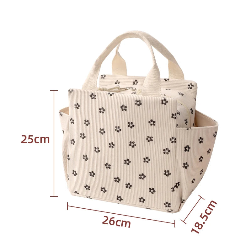 Corduroy Lunch Bag With Thermal Insulation Cooler Pack - Smarsty