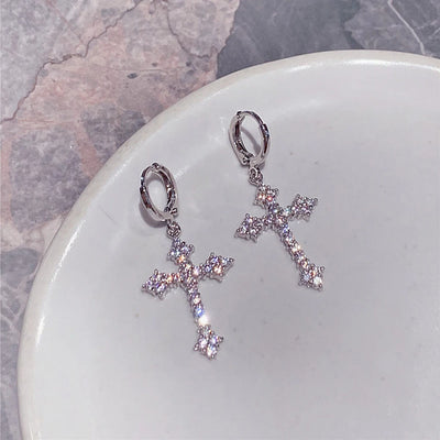 Rhinestone Cross Charm Drop Earrings for Women Fashion Style - Smarsty