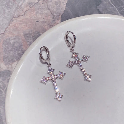 Rhinestone Cross Charm Drop Earrings for Women Fashion Style - Smarsty