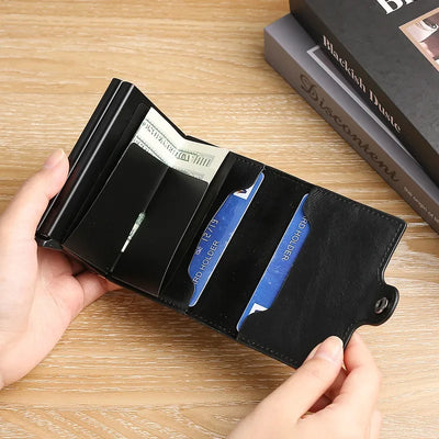 Large Capacity Double Layer ID Credit Card Holder Anti Rfid Blocking Protected Magic Wallet for Men Carbon Fiber Cardholder Case - Smarsty