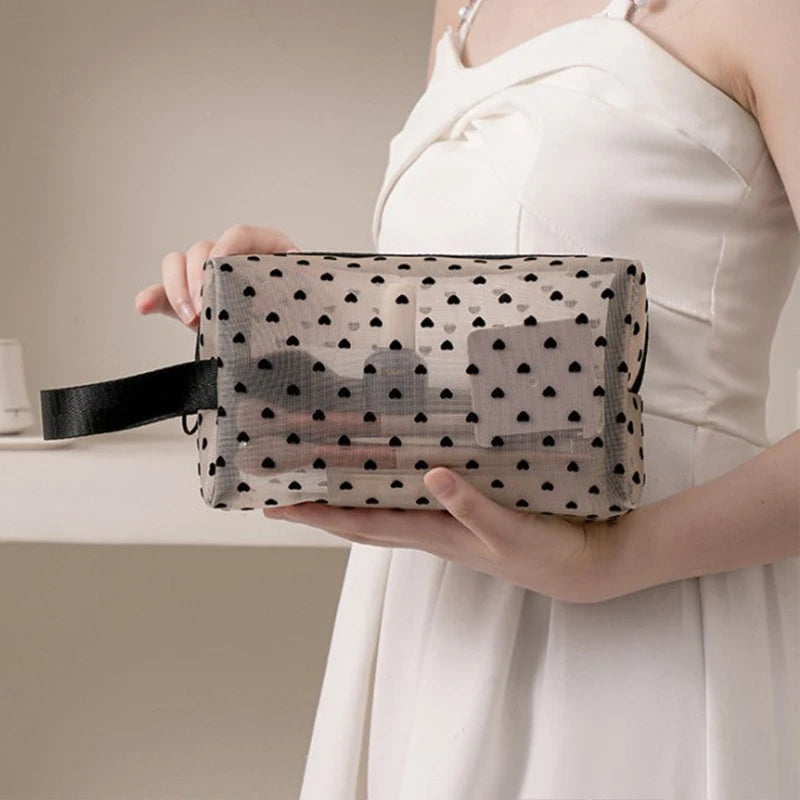 Transparent Mesh Makeup Bag with Lipstick Organizer - Smarsty