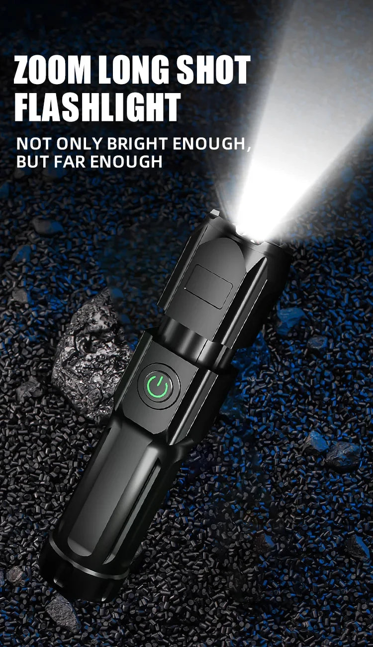LED Camping Torch Flashlight High Power Rechargeable USB Spotlight Zoom Lantern Built-in Battery For Fishing Outdoor Waterproof - Smarsty