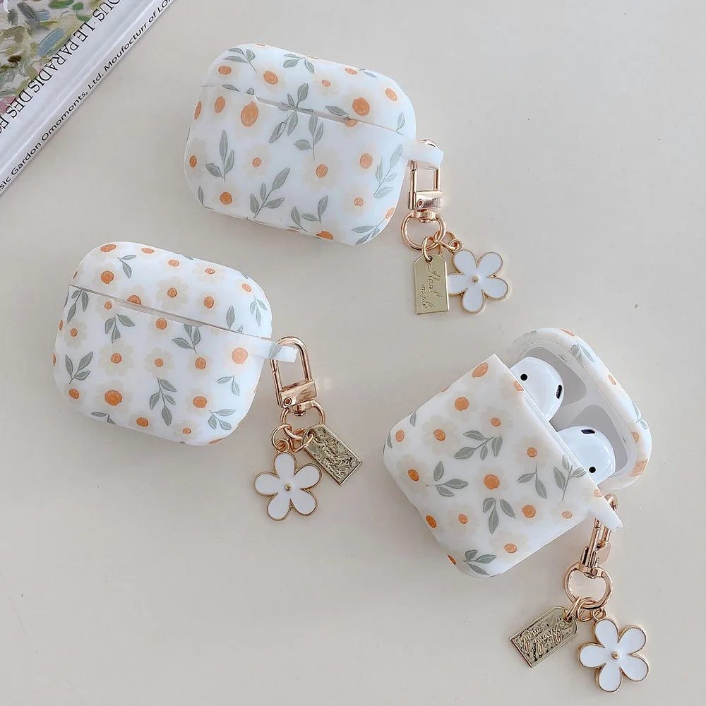 Flower Print Silicone Case For Apple AirPods 4 With Keychain - Smarsty