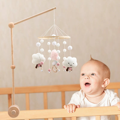Baby Crib Mobile Rattle Toy For 0-12 Months Cartoon Felt Forest Animal Bed Bell Hanging Wooden Bracket Mobile Newbaby Rattle Toy by Smarsty