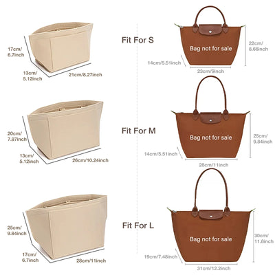 Felt Insert Bag Fits For Longchamp Handbag Liner Bag Felt Cloth Makeup Bag Support Travel Portable Insert Purse Organizer - Smarsty