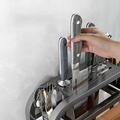 1pc Stainless Steel Knife Holder Kitchen Rack Home Countertop Cutting Board Rack Cutting Board Knife Integrated Storage Rack by Smarsty