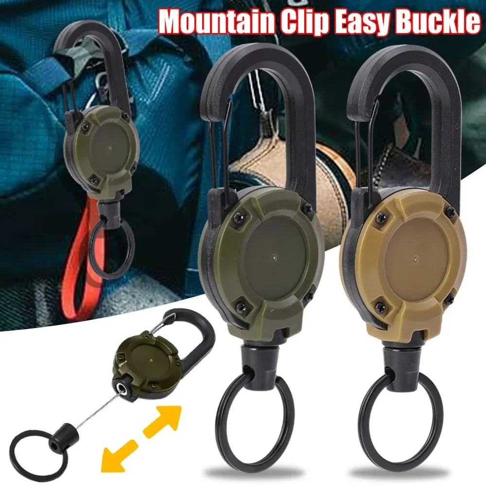Retractable Heavy Duty Pull Reel Carabiner Key Chains Strong Steel Wire Rope Buckle Spring Key Ring Outdoor Sporty Keychain Tool - Smarsty