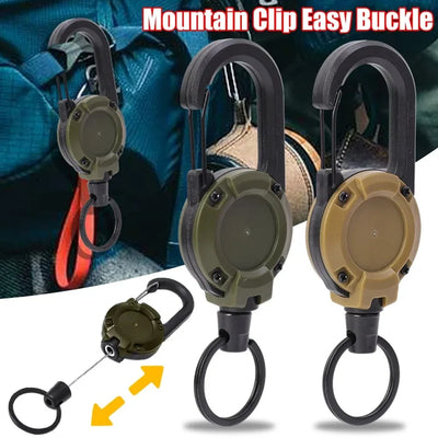 Retractable Heavy Duty Pull Reel Carabiner Key Chains Strong Steel Wire Rope Buckle Spring Key Ring Outdoor Sporty Keychain Tool - Smarsty