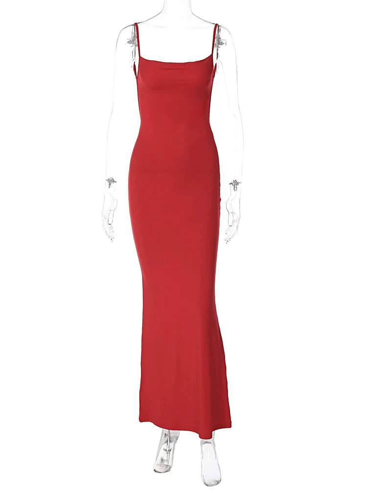 Hugcitar 2025 Spring Solid Sleeveless Backless Elegant Sexy Bodycon Y2K Maxi Prom Dress Women Clothes Birthday Party Casual Y2K