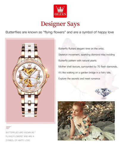OLEVS Women's Luxury Waterproof Mechanical Watch with Butterfly Dial - Smarsty