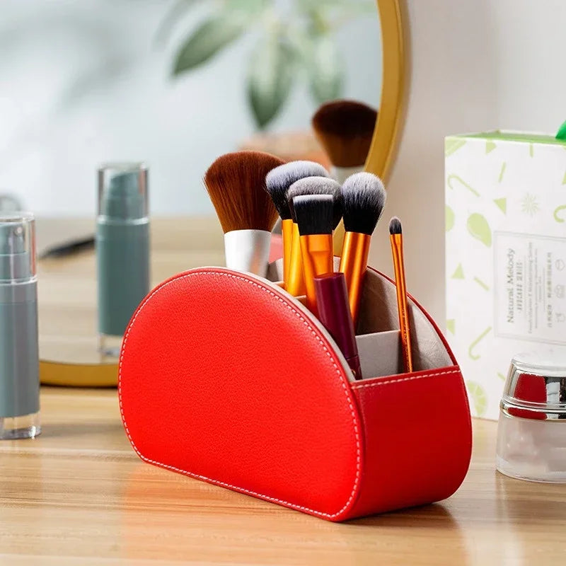 5 Grid Pu Leather Organizer Remote Control Phone And Tv Holder Desk Storage Box Cosmetics Brush by Smarsty