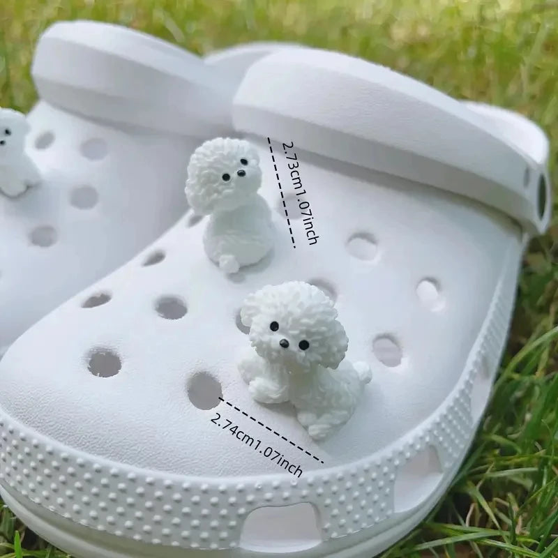 3D Cute Mini Puppy  Shoe Decoration Set Detachable Diy Bichon Frise Dog Figurines Accessory, Used For Clogs, Holiday Party Gifts