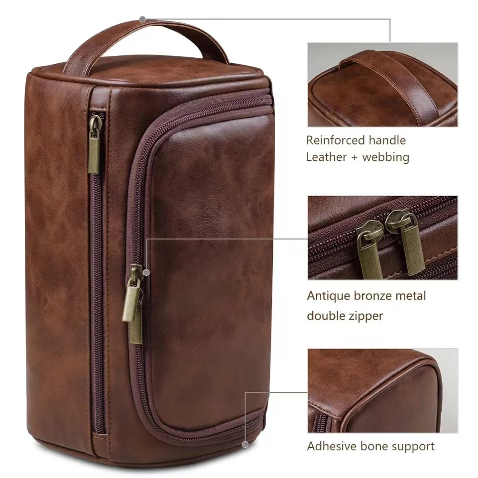 Leather Toiletry Bag for Men Women Dopp Kit Mens Hanging Toiletry Bag Travel Toiletry Bag for Traveling Large Cosmetic Bag for T - Smarsty