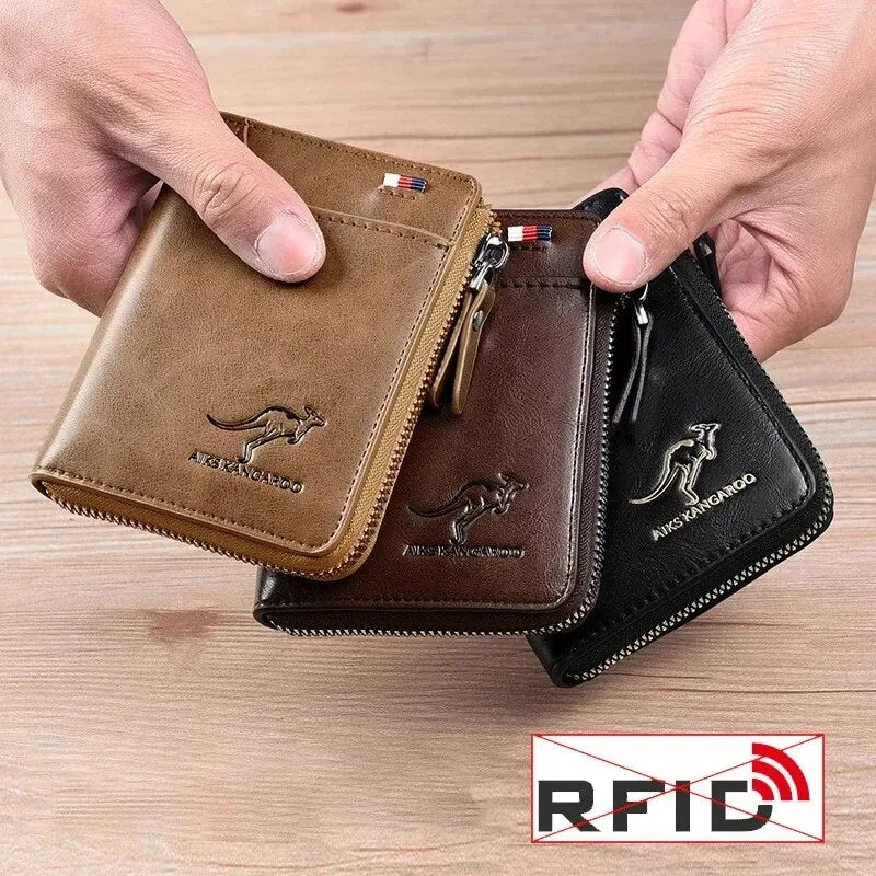 Mens Wallet Leather Business Card Holder Zipper Purse Luxury Wallets for Men RFID Protection Purses Carteira Masculina Luxury - Smarsty