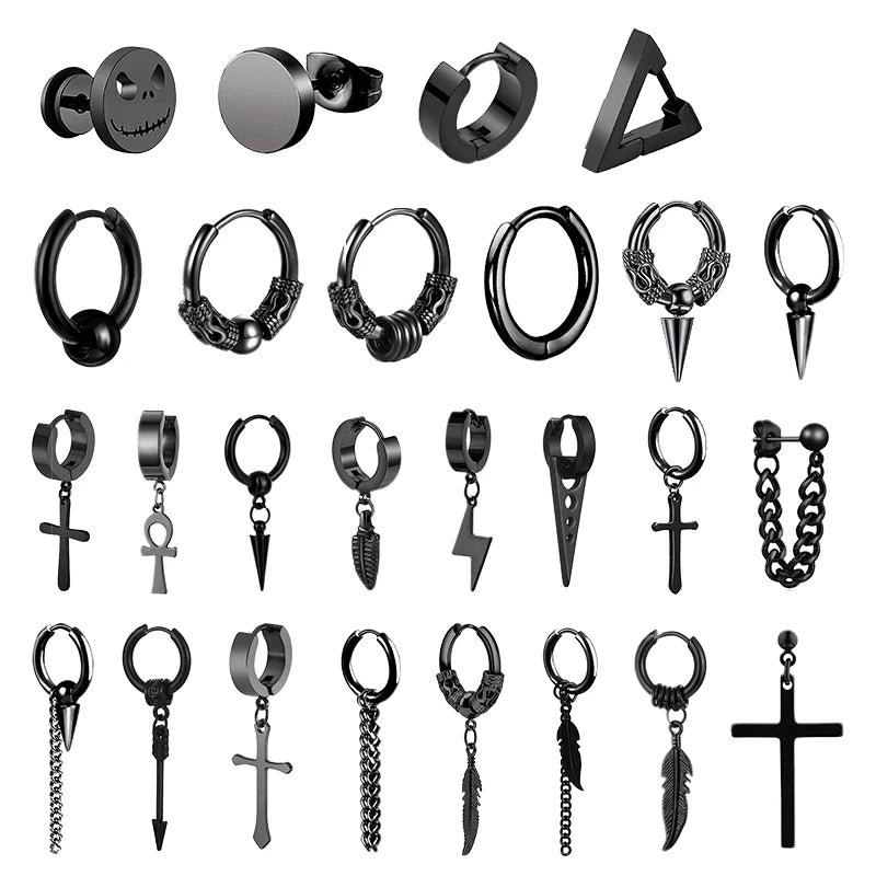 Vintage Punk Stainless Steel Stud Earrings Set for Men Women - Smarsty