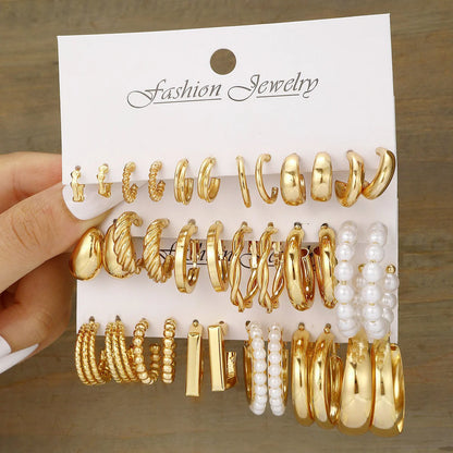 Vintage Geometric Hoop Earrings Set for Women - Smarsty