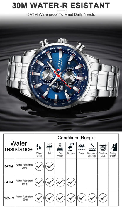Luxury CURREN Quartz Men’s Watch Waterproof Sport Chronograph - Smarsty
