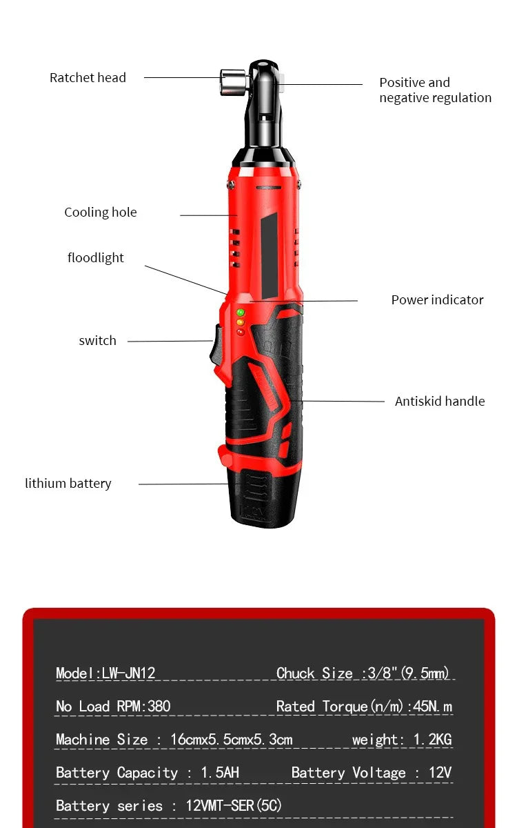 12V Cordless Right Angle Electric Wrench with 45NM Torque - Smarsty