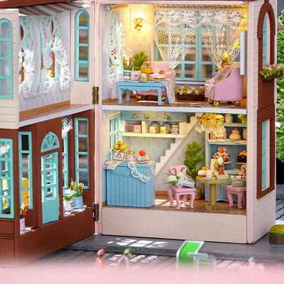 DIY Mini Wooden Doll House Assembly Building Model Pink Princess Villa Architecture Kit 3D Puzzle Dollhouse With Furniture Gifts by Smarsty