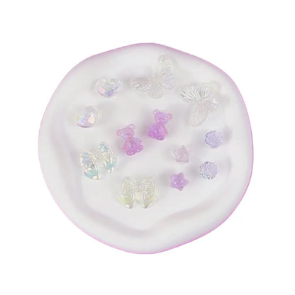 12PCS Fashion Shoe Charms Set Accessories Hole Shoe Buckle Transparent Butterfly Bear Crystal Heart DIY 3D Shoes Decorations