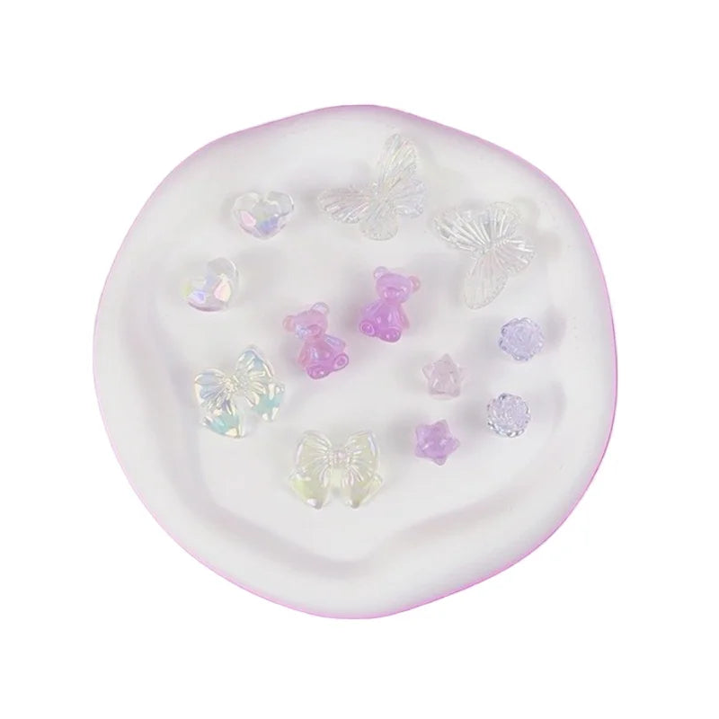 12PCS Fashion Shoe Charms Set Accessories Hole Shoe Buckle Transparent Butterfly Bear Crystal Heart DIY 3D Shoes Decorations