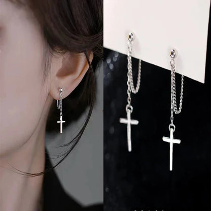 Punk Silver Cross Drop Earrings for Unique Gothic Style - Smarsty