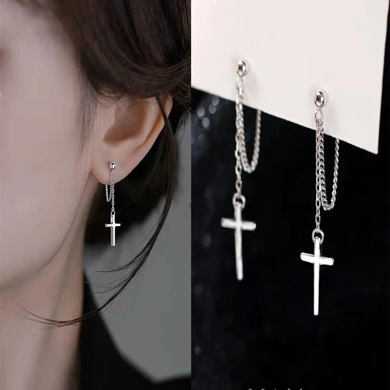 Punk Silver Cross Drop Earrings for Unique Gothic Style - Smarsty