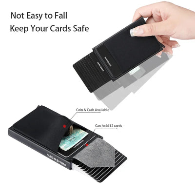 Automatic Flip Card Side Push Card Holder Sleeve Large Capacity 12 Cards Slot Metal Cards Box Men Credit Card Anti-theft Wallets - Smarsty
