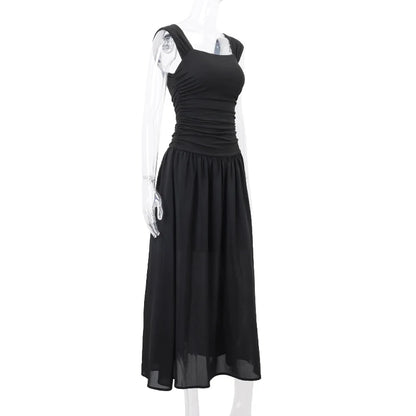 WhereMery Elegant Slip Long Dresses Sexy Women Ruched Bodycon Solid Maxi Dress Spring Y2K Summer Temperament High-waist Vestidos - Smarsty